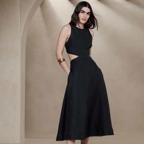 Banana Republic Dresses & Skirts - NWT Banana Republic Lina Linen Cutout Midi Dress Black Size